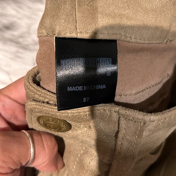 Suede Lamb Leather True Religion khaki skinny pants - Picture 5 of 6